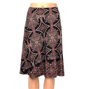 Reneec Flare A LIne Brown Orange Cream Paisley Skirt Fully Lined Banded Waist